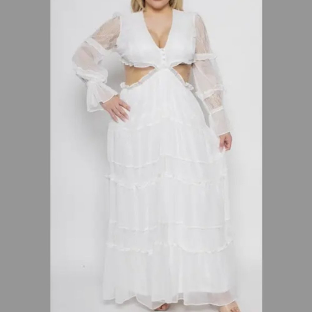 Boho Party Cut Out Maxi Dress - Curvy WHITE